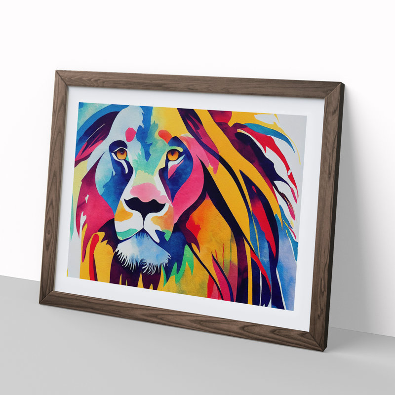 Colourful Lion Vol.5 Abstract - Print, Walnut Framed, 46cm H x 64cm W x 2cm D