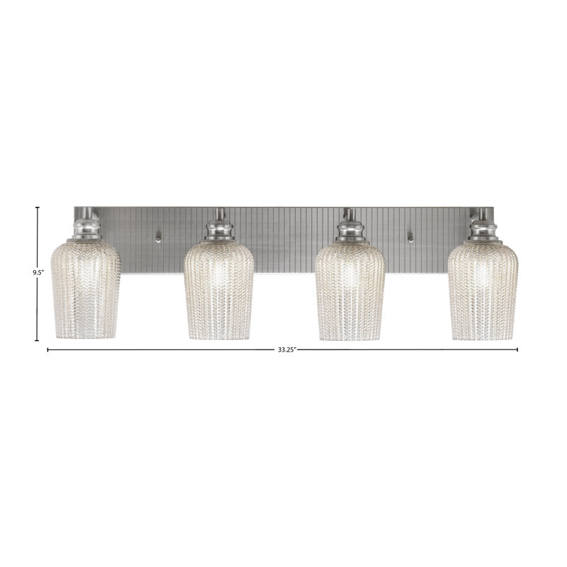 Barre d'éclairage de salle de bain 4 lumières avec verre 5 po Edge, Argent argent, Nickel brossé
