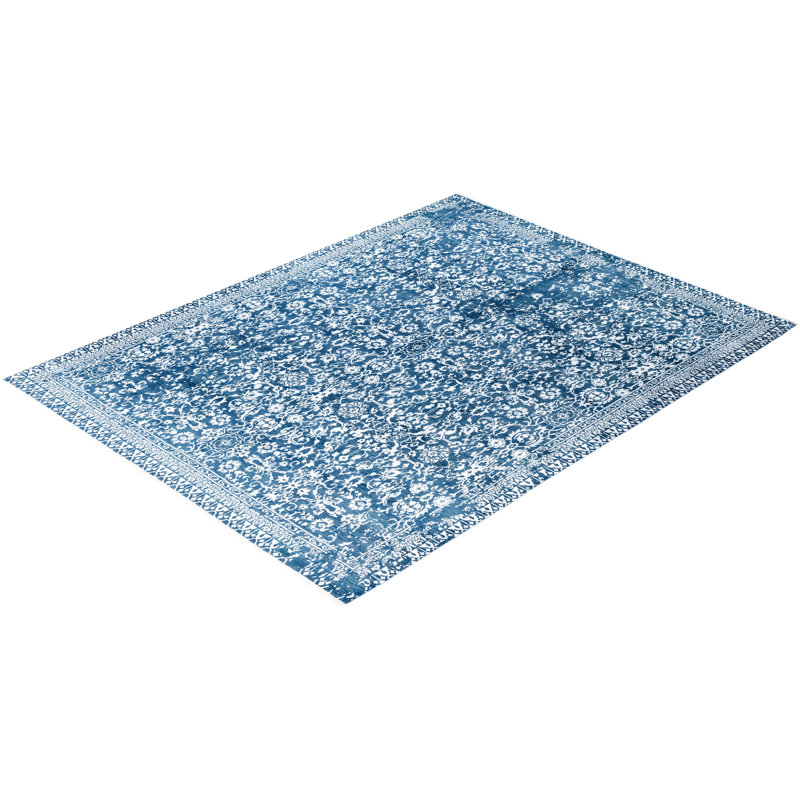 Tapis unique noué à la main bleu marine 9 pi 2 po x 12 pi 1 po Leonard