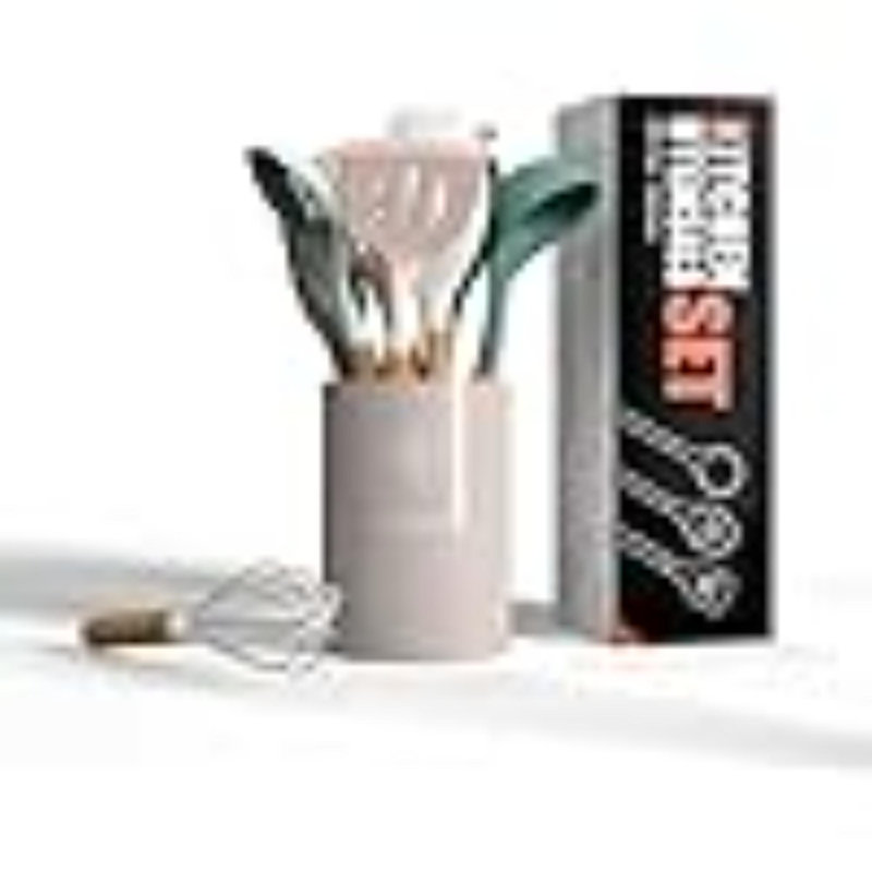 Silicone Cooking Utensils Set Of 10 Kitchen Utensils For Nonstick Cookware Heat Resistant & Nontoxic Spatula Set- Khaki