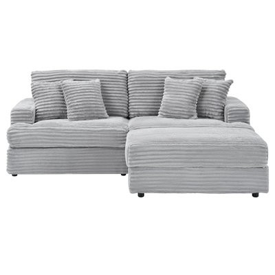 White Corduroy Upholstered 3-Seater Sofa, 88.58" Couch With Storage Leg, Foam Cushions And 4 Pillows For Living Room Or Apartment