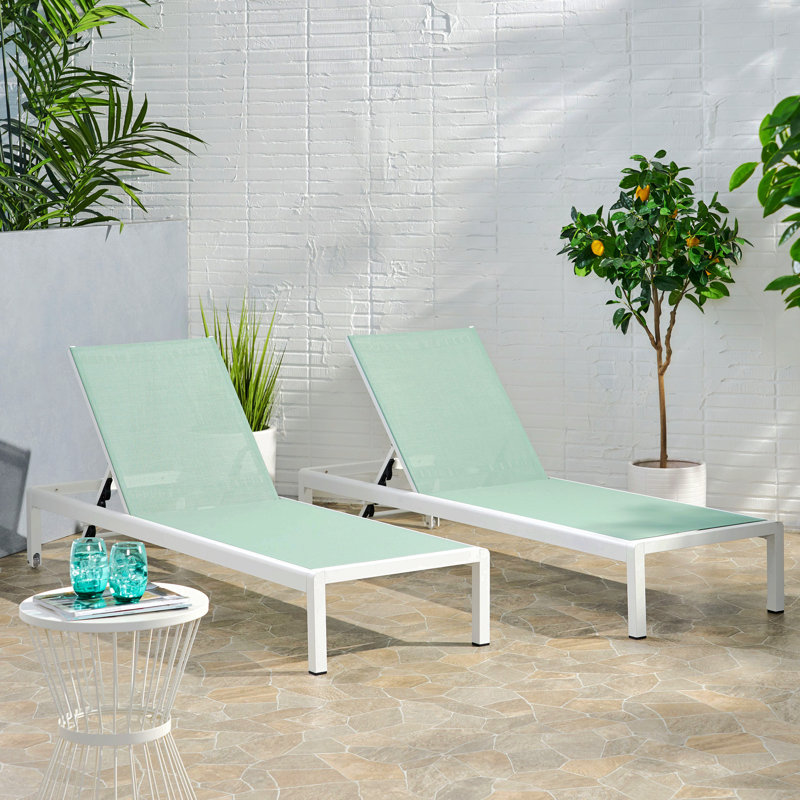 Chaise longue inclinable simple Caggiano, Vert/blanc, 2