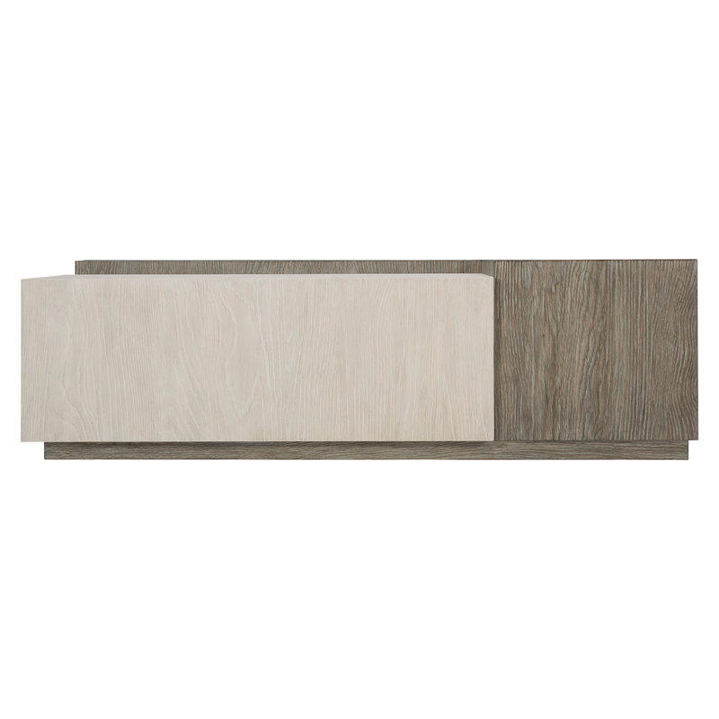 Ellis Transitional Rectangular Coffee Table in Brown with Silver Metal Band