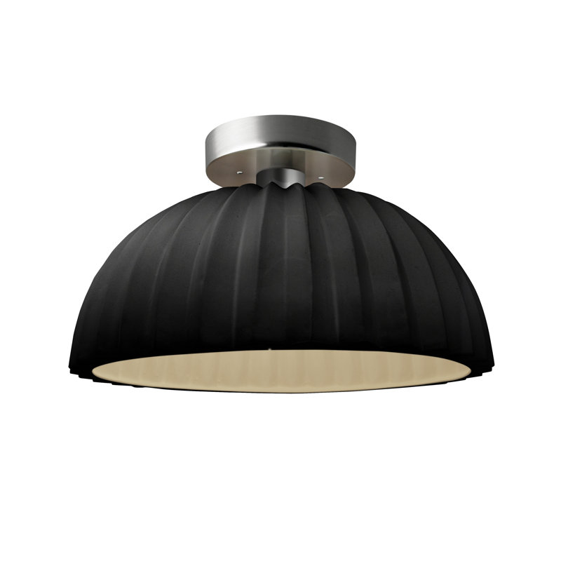 Éclat - Dôme plissé semi-encastré - Noir brillant - Nickel brossé - DEL dédiée, Nickel brossé, Lustre noir, 10