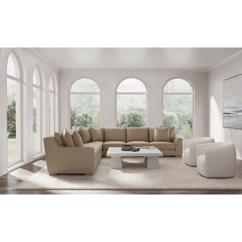 Gabi 5-Piece Fabric Sectional, Taupe Polyester, 35" H x  140" W x 140" D, Symmetrical