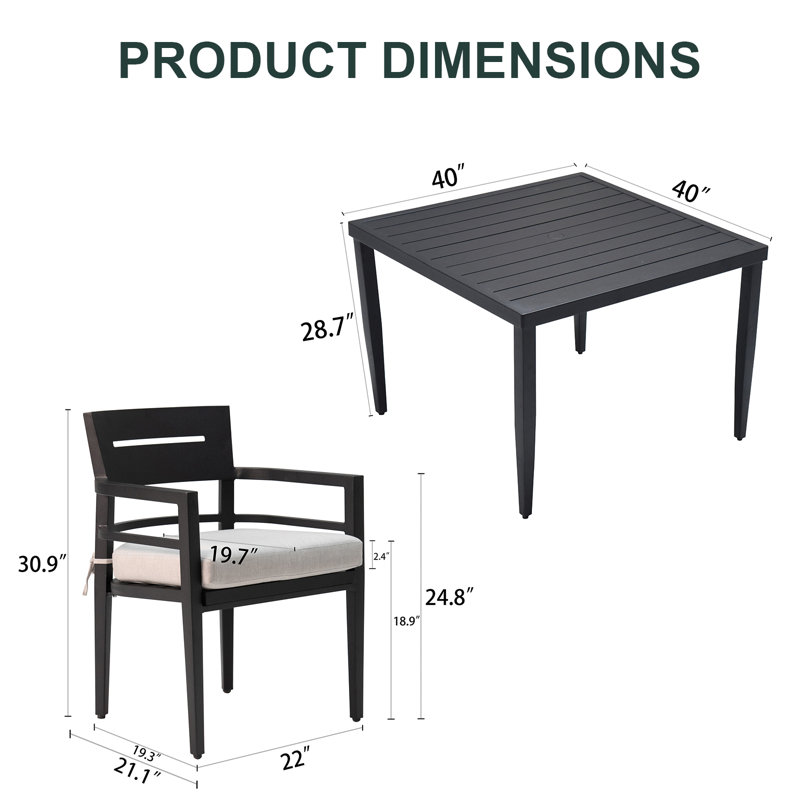 L'ensemble de table et chaises d'extérieur en aluminium durable comprend 4 chaises et 1 table