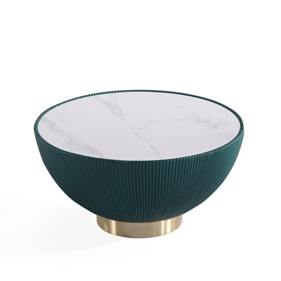 Anderson 28" Modern Vegan Leather Upholstered Stainless Steel Coffee Table with Sintered Stone Top in Green