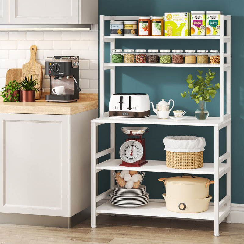 Étagère de boulanger standard en fer 31,5 po Geyer avec micro-ondes, Blanc