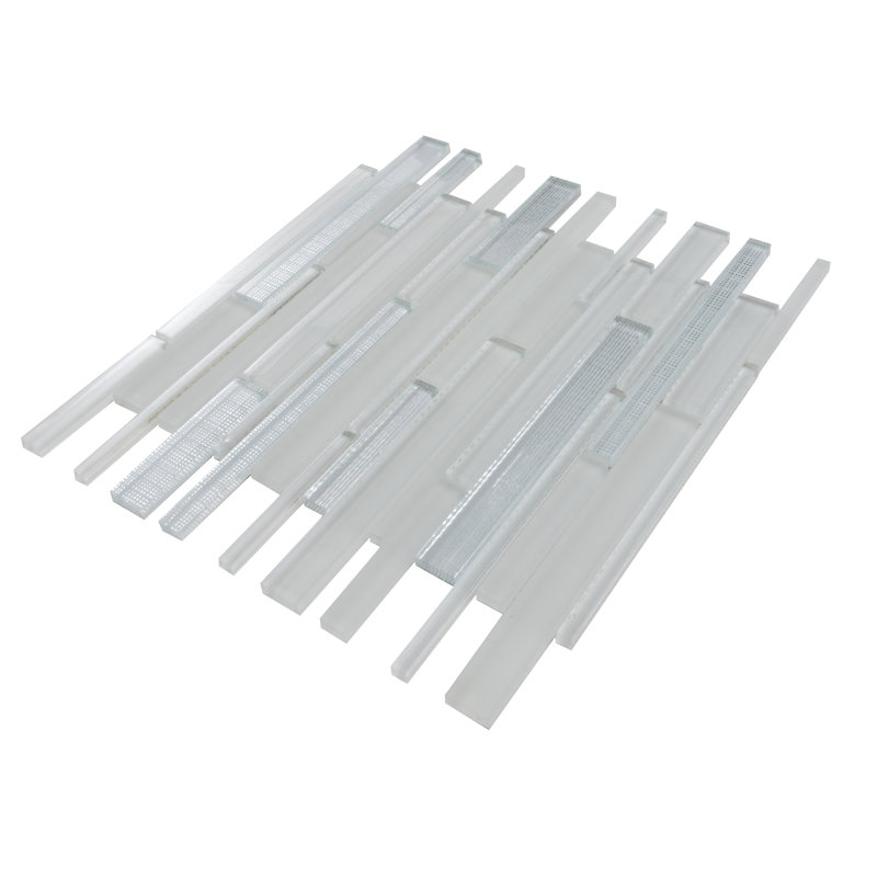 11.8" x 12.2" Glass Mosaic Tile, White/Silver