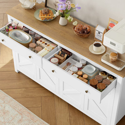 55" Farmhouse Console Table with Storage - Entryway Cabinet with Drawers & Adjustable Shelves for Hallway, Living Room