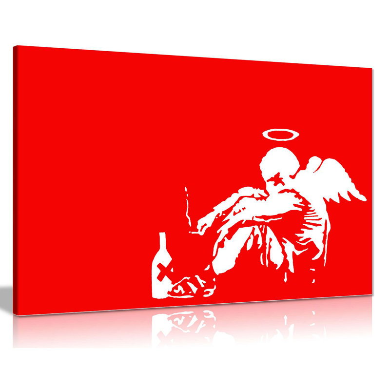 Banksy Fallen Angel Graffiti - Wrapped Canvas Print, 41cm H x 61cm W, Red