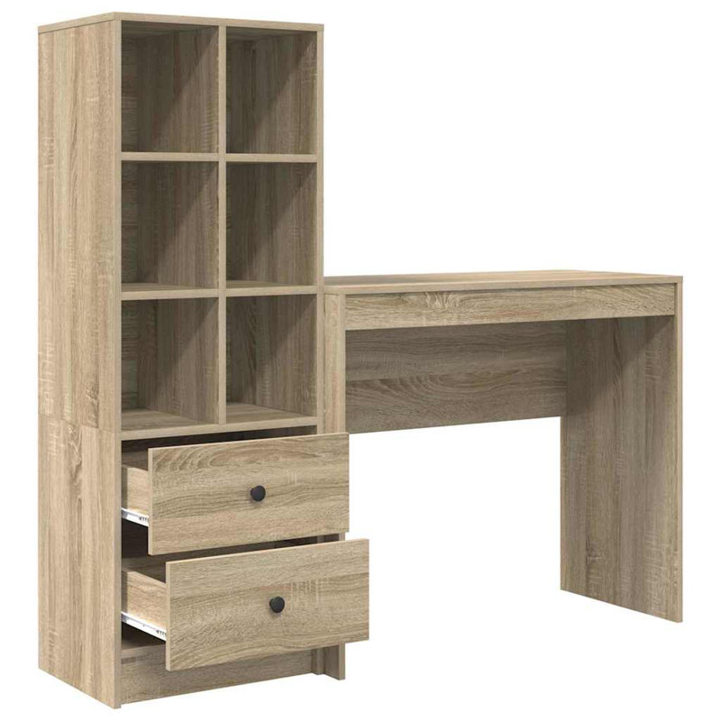 Desk With Storage With Drawer 2 Pcs 90 X 40 X 76 Cm, Sonoma Oak