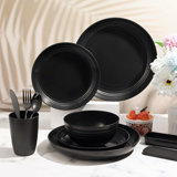 64 Pcs Wheat Straw Dinnerware Sets With Stainless Steel Flatware