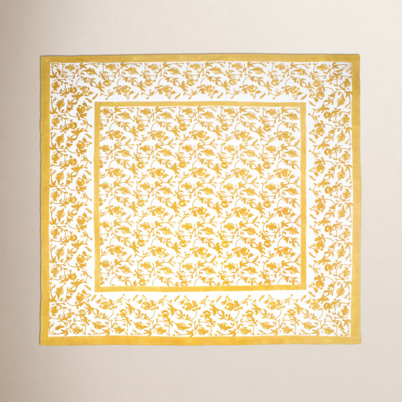 Bryah Tablecloth - Rectangular, 106" L x 71" W, Mustard/White