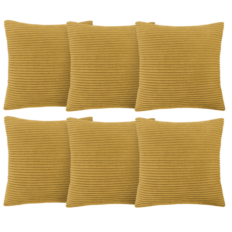 Aspire Homeware Striped Square Velvet Cushion Cover, Ochre, Pack of 6