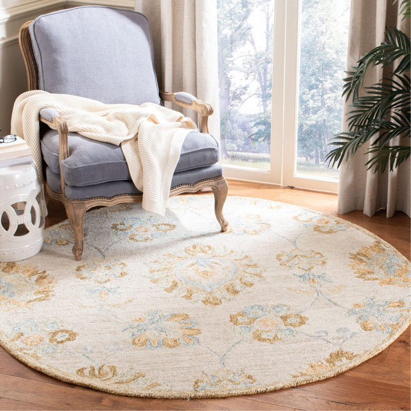 Lococo Hand Tufted Wool Floral Rug, Round 6'