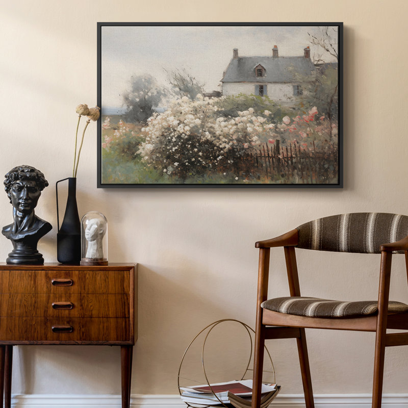 Paysage rétro - XIV, Toile avec cadre flottant noir, H 17 po x l 25 po x P 2 po