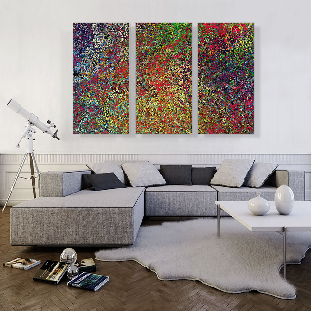 " Yellow Blue Purple Red Spots Modern " 3 - Pieces Painting Print ARTCANVAS 