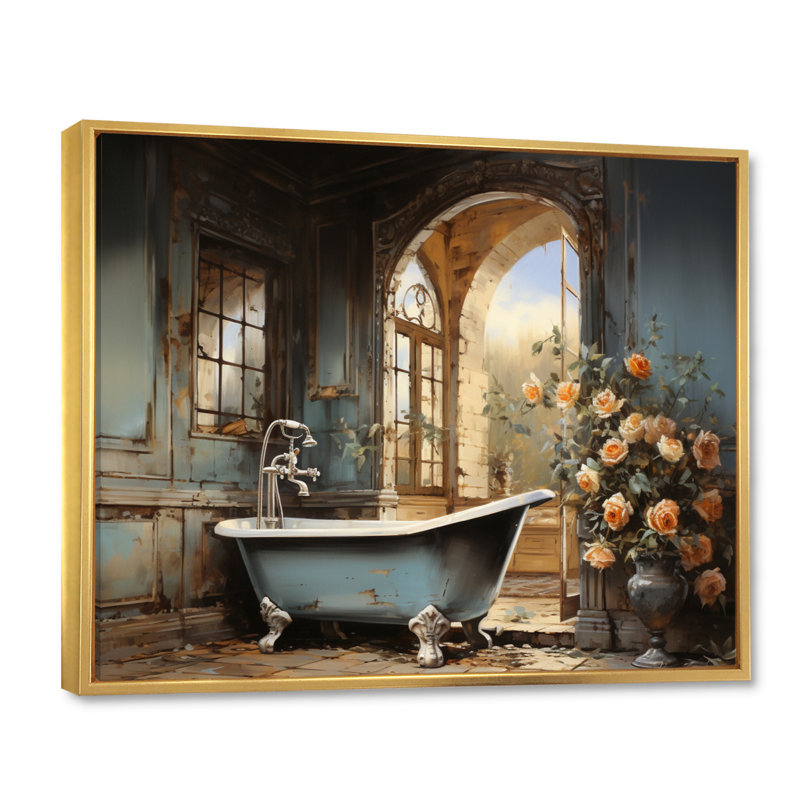 «Bathroom Vintage Elegance II», impressions sur toile de salle de bain, H 12 po x l 20 po x P 1 po, Cadre flottant doré