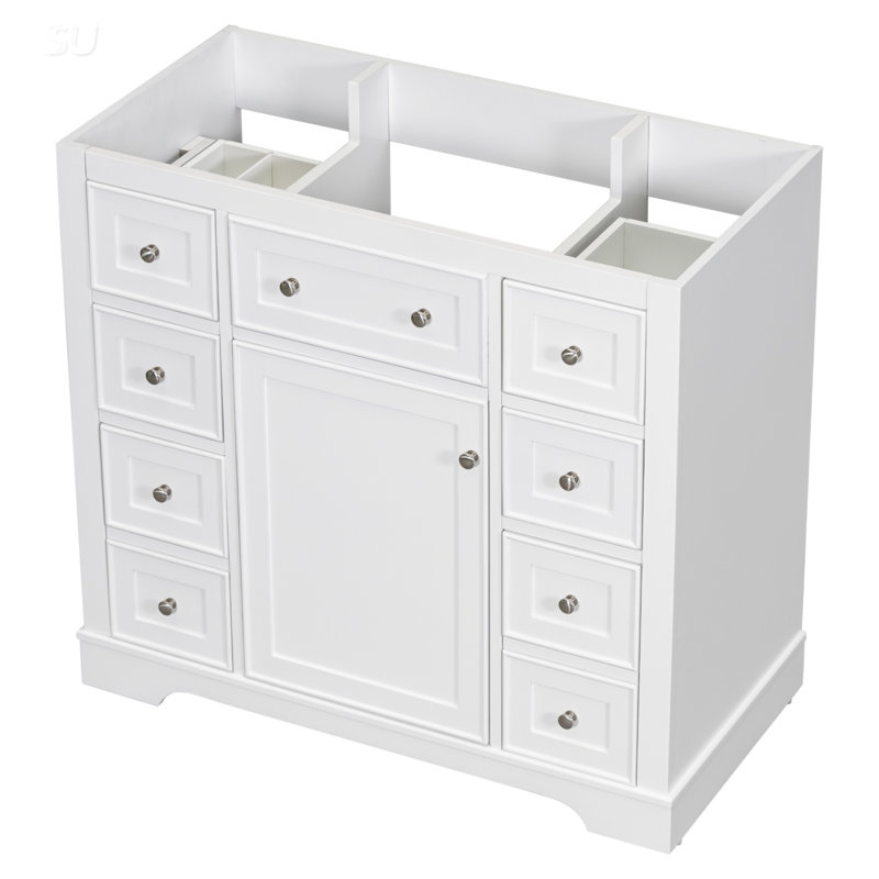 Meuble-lavabo de 36 pouces avec armoire et six tiroirs, solution de rangement blanche, durable et spacieuse pour les salles de bain modernes