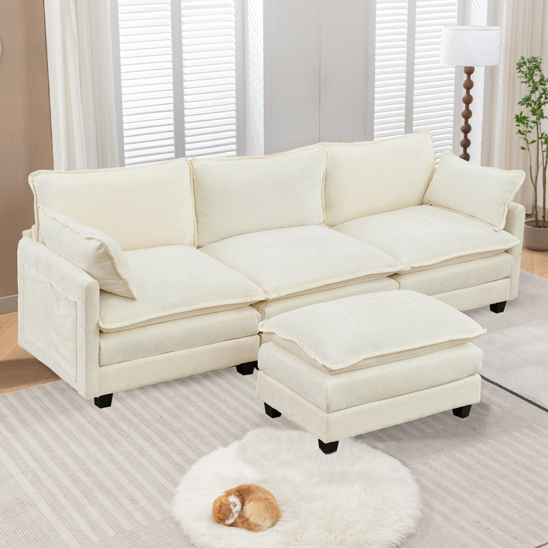 Jousha Upholstered L-Shaped Sectional Reversible, White