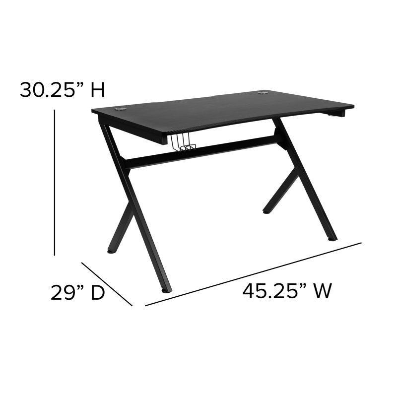 45.25" x 29" Computer Table Gamer Workstation with Headphone Holder and 2 Cable Management Holes