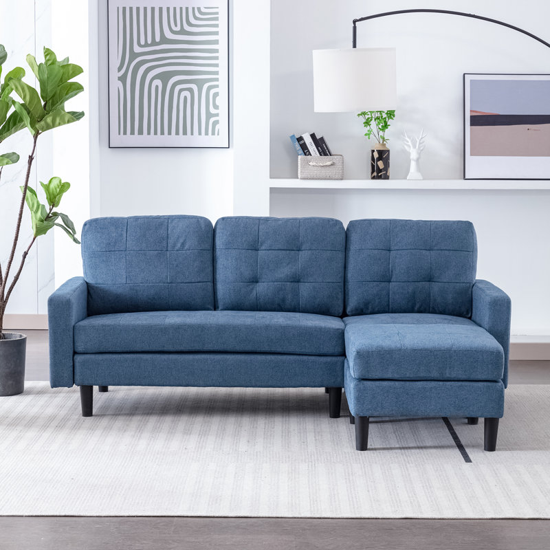Canapé modulaire convertible Hadlea, canapé 3 places en L avec méridienne réversible, Bleu