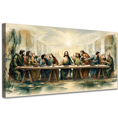 Art mural en toile The Last Supper, décoration murale moderne pour salle à manger, œuvre d'art tendue à l'aquarelle, prête à être suspendue, 24 po x 47 po