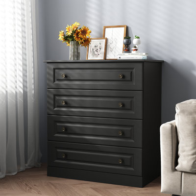 29.5" W Modern 4 Drawer Dresser, Drawer Chest, Wooden Storage Dresser for Closet and Living Room, Black