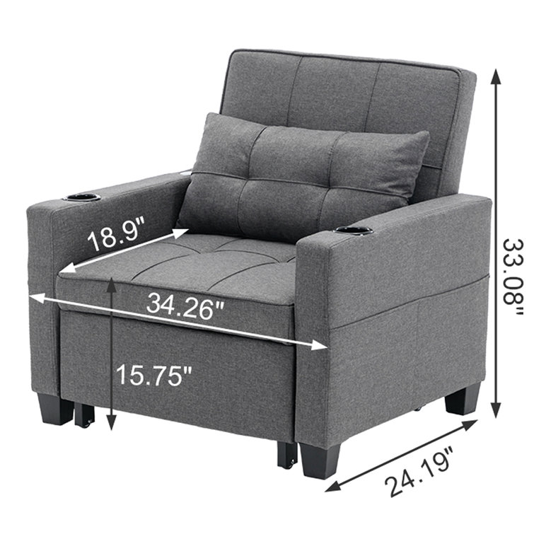 Mennie Convertible Chair Bed, Sleeper Sofa Chair Bed 3 in 1, Adjustable Recliner,Armchair, Sofa, Bed, Linen Ebern Designs Fabric: Dark Gray 100% Linen