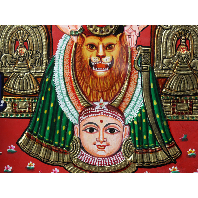 Kollur Mookambika Devi | Peinture de Tanjore avec cadre en bois de teck