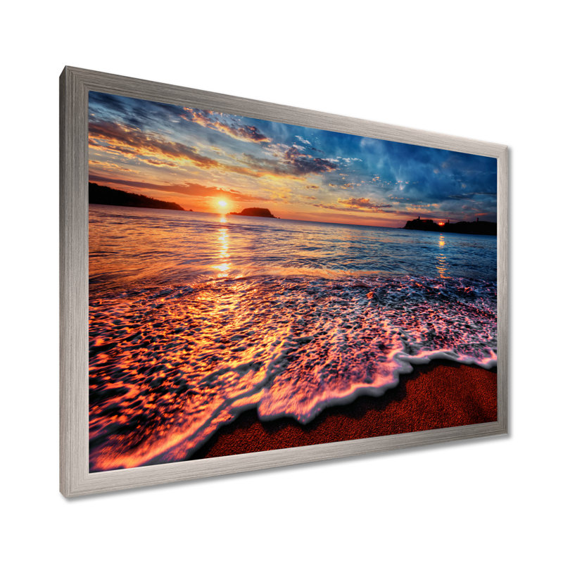Reproduction de photo, "Peaceful Evening Beach", impression sur toile côtière, H 16 po x l 32 po, Impression encadrée, Argent