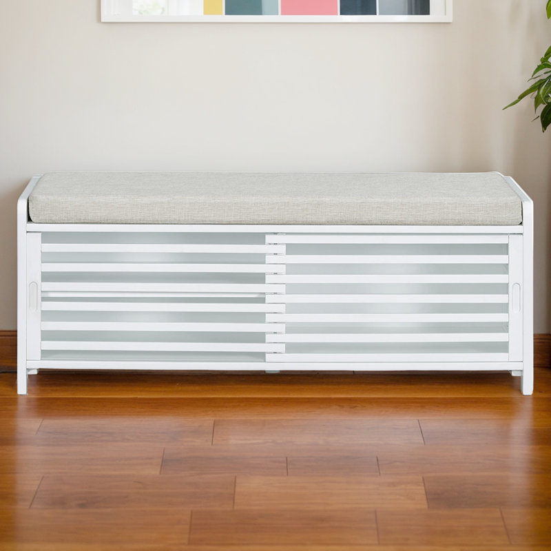 Banc de rangement en tissu, Blanc / Blanc