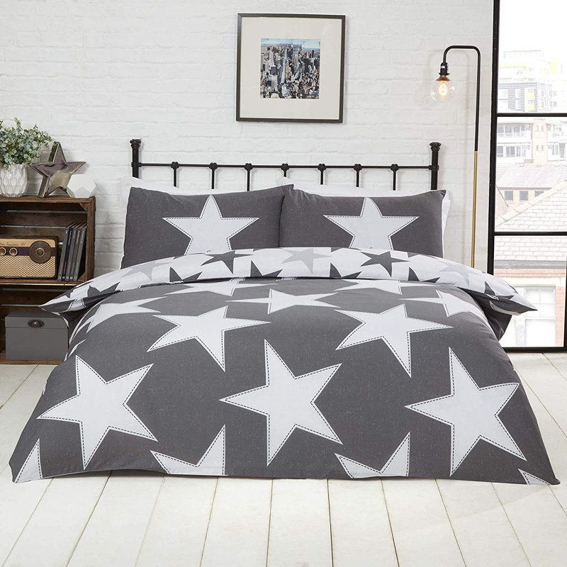 Sally Cotton Blend Geometric Shapes Duvet Cover Set with Pillowcases, Single - 1 Standard Pillowcase, Grey