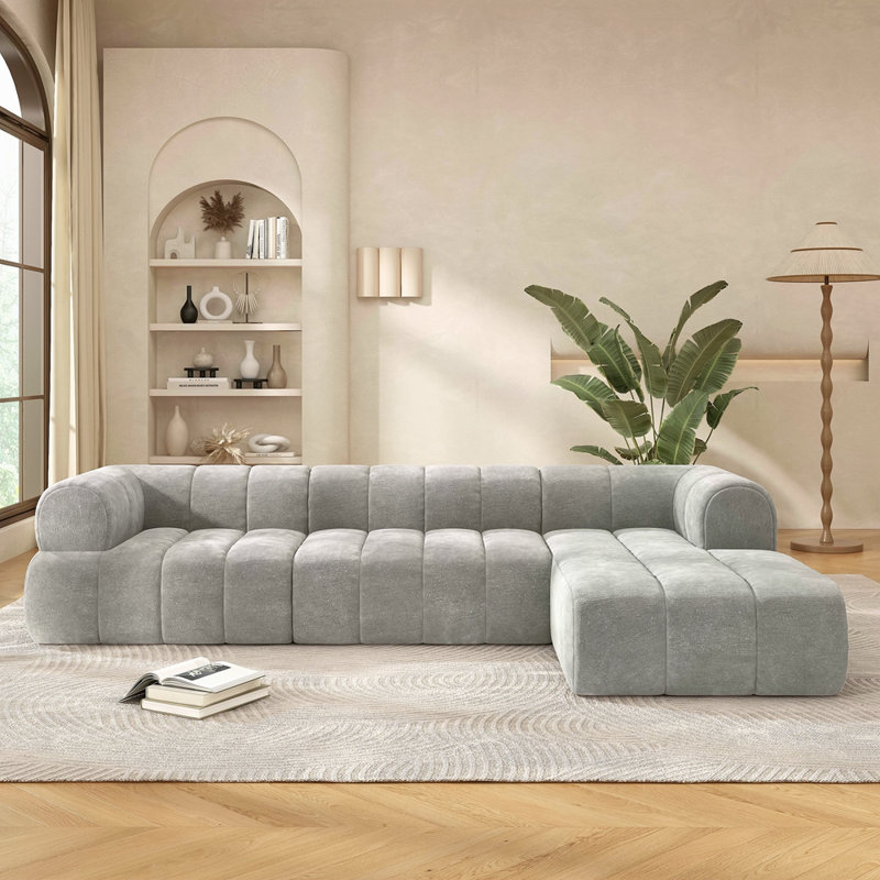 Canapé modulaire en forme de L de 122 po avec ensemble éponge et méridienne haute densité entièrement compressé de 122 po, ensemble 2 pièces, entièrement assemblé faisant face à la droite, pour le salon, le salon