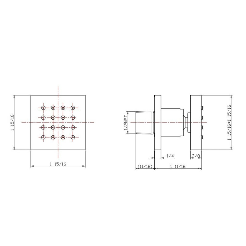 Cubic Shower Jet - Wall Mount - 2" Brass/Polished Chrome, Polished Chrome