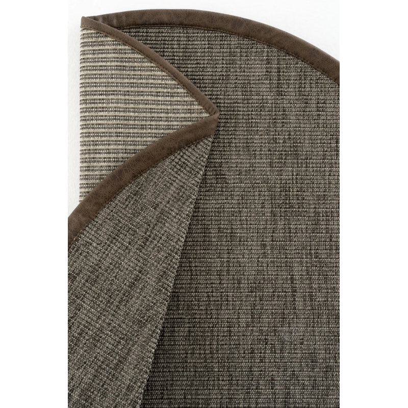 Tapis rond en sisal à bordure méduse en cuir Lopez, Rond 8 pi 3 po