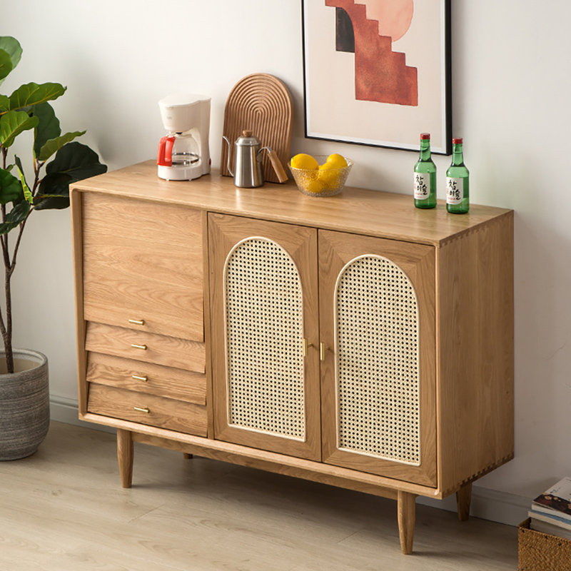 Buffet nordique japonais en rotin simple, H 37,4 po x l 47,2 po x P 15,7 po