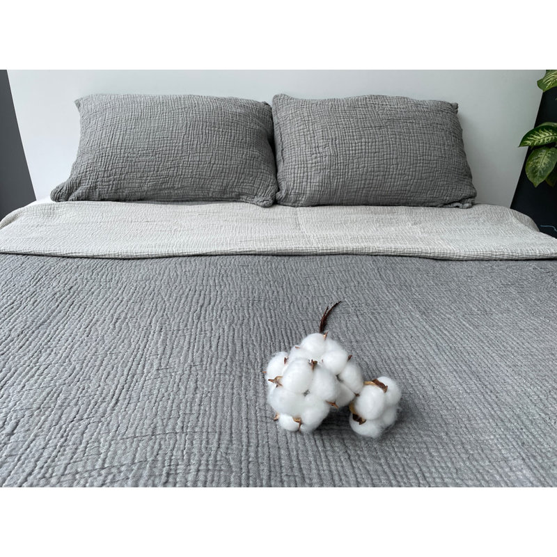 Anthracite Twin Reversible Organic Cotton Bedspread Set