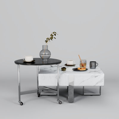 31.8 Inch Faux Marble Coffee Table With Polished Base