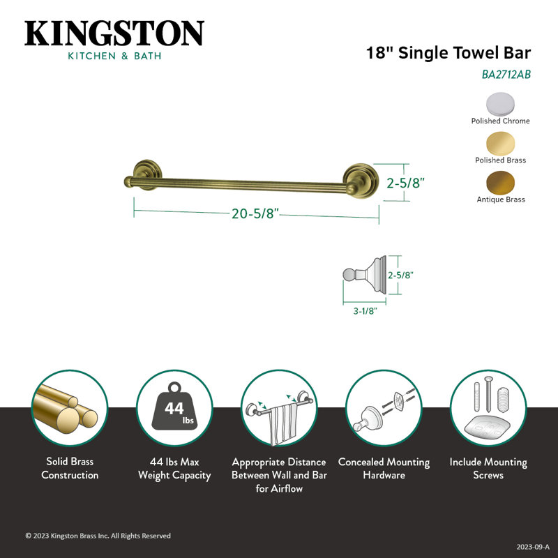Kingston Brass Milano 18-Inch Towel Bar, Vintage Brass