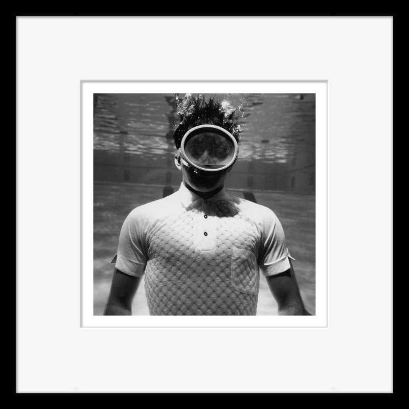 Man Underwater Giclee Print, Black Framed Paper, 41" H x 41" W x 1.5" D