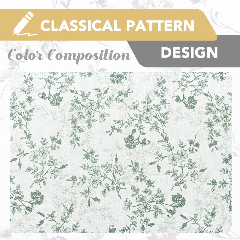 Sheer Linen Curtains Semi Sheer Curtains Draperies for Living Room/Bedroom Nostalgic Bamboo Joint Pattern Floral Printing Window Treatment Grommet 2 Panels