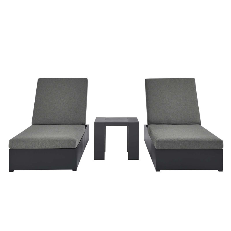 Ensemble de chaise longue d'extérieur 3 pièces Modway Tahoe, Gris anthracite