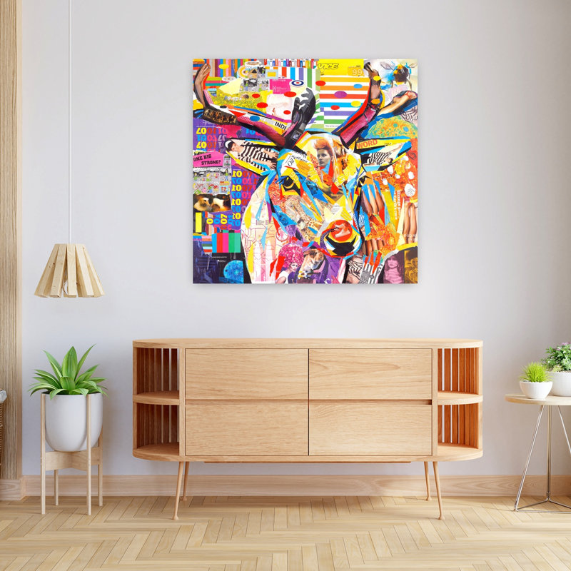 Funky Deer Contemporary Deer Wildlife Art, 36" H x 36" W