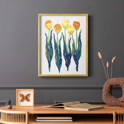 Tulipes en rang I, reproduction encadrée - bois massif