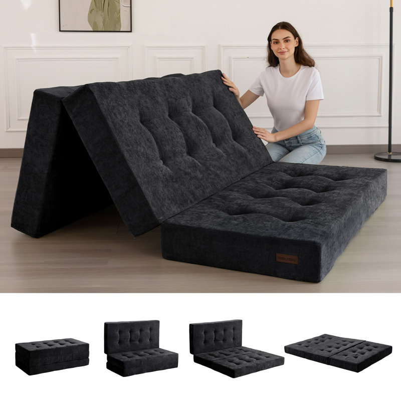Tri-Fold Velours côtelé 6 po, Lit simple, Noir