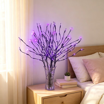 7 Pack PVC Artificial Twig LED Decor Lights, Battery Operated IP54 Waterproof Non-Dimmable Branch Lamp for Indoor Bedroom Decor, Purple