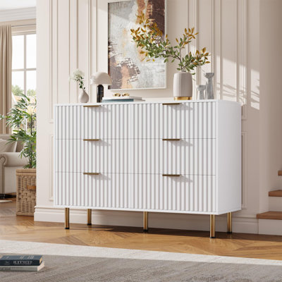 47.2"  Fluted 6 Drawer Dresser For Bedroom, Deep Drawers
