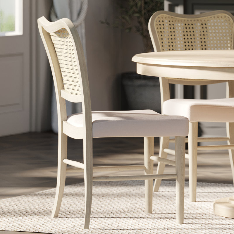 Maven Lane Vera Classical Wooden Dining Chair with Fabric Upholstery, Set Of 2, White , White